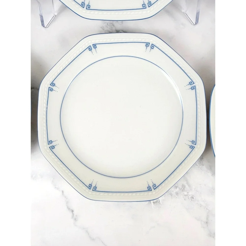 Schirnding Bavaria MCM Blue Greek Key Set of 6 Salad Plates 7 3/8